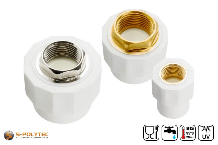 Aqua-Plus PP-R pipe coupling DN20x1/2 inch IT - female brass thread ✓ for  PP-R pipes in Ø 20mm ✓ 1/2 inch female thread ✓ From 1 piece ✓