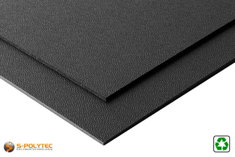 Black HDPE sheet made of recycled material cut to size with medium grain on both sides 