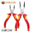 The VDE needle nose pliers with bent tips according to DIN 5745 are available with a total length of either 160mm or 200mm