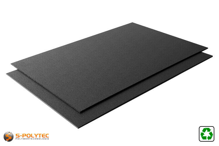 Black HDPE sheet made from 100% recycled material in standard 2x1 metre format