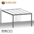 The square terrace roof made to measure in anthracite with 16 mm polycarbonate twin-wall sheet in frosted glass look