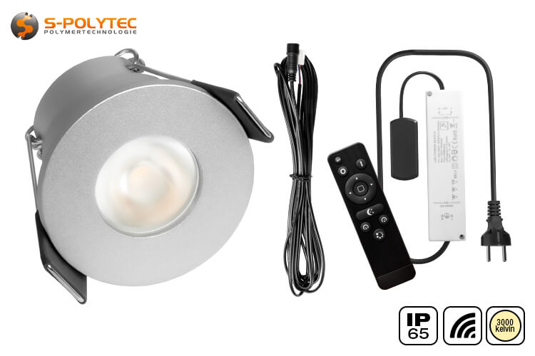 S-Polylight outdoor LED recessed spotlights in a complete set with 4, 6, 8, 10 or 12 spots in silver lacquer finish