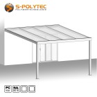 The square terrace roofing made to measure in white with 16 mm double-skin sheet made of transparent polycarbonate