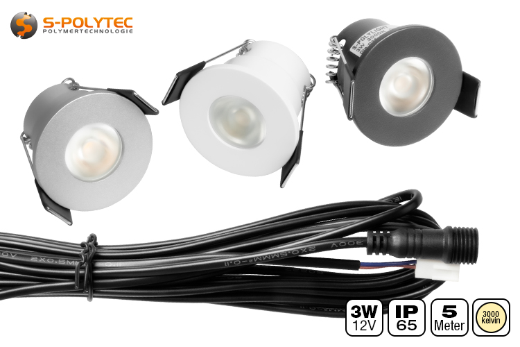 The 3W outdoor LED recessed spotlight in warm white with 3000K is available in anthracite, silver and white
