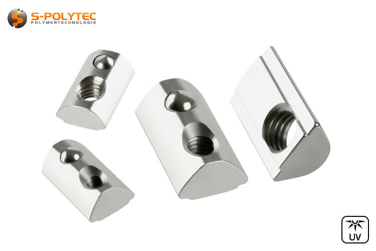 The slot nuts with spring balls are suitable for construction profiles with a slot width of 6 or 8 mm