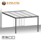 The square terrace roof made to measure in anthracite with transparent 16 mm double-skin polycarbonate sheet