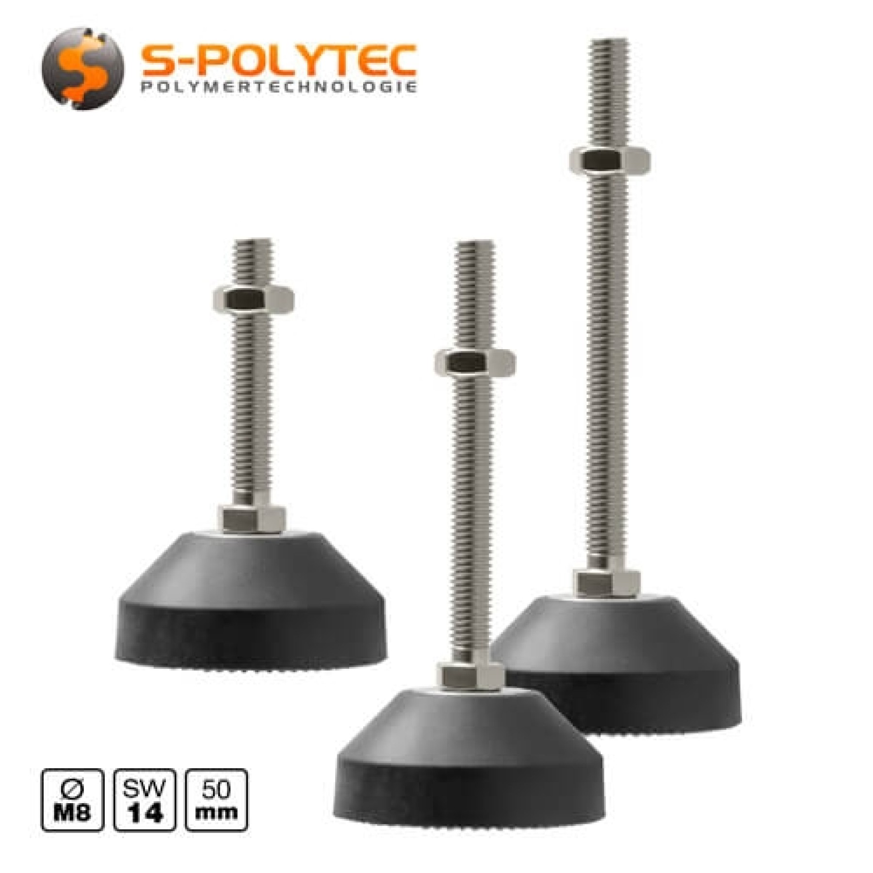 The Ø 50mm base with M8 thread for construction profiles is available in thread lengths of 50mm, 80mm or 100mm